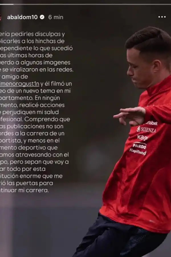 Escándalo en Independiente: Matías Abaldo pidió disculpas tras la filtración de fotos con drogas y alcohol en su departamento