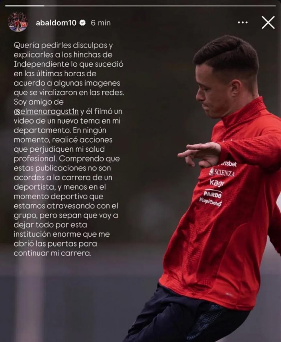 Escándalo en Independiente: Matías Abaldo pidió disculpas tras la filtración de fotos con drogas y alcohol en su departamento