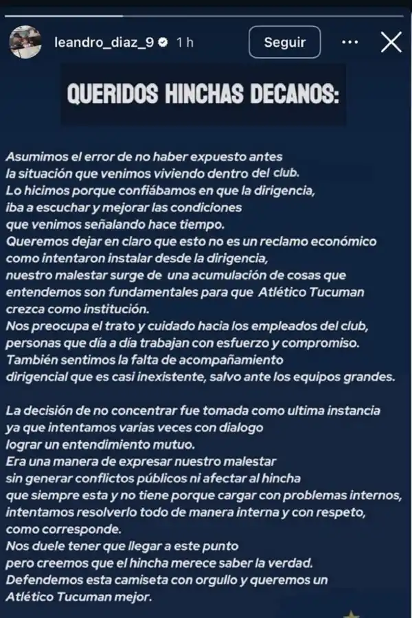“El hincha merece saber la verdad”: el fuerte comunicado del plantel de Atlético Tucumán contra la dirigencia