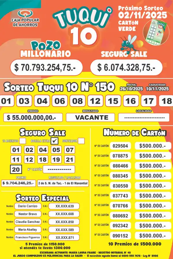 Tuqui 10: ¿cómo salió el sorteo del domingo 26 de octubre?