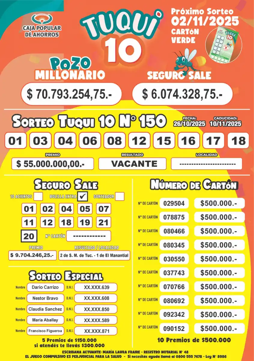 Tuqui 10: ¿cómo salió el sorteo del domingo 26 de octubre?