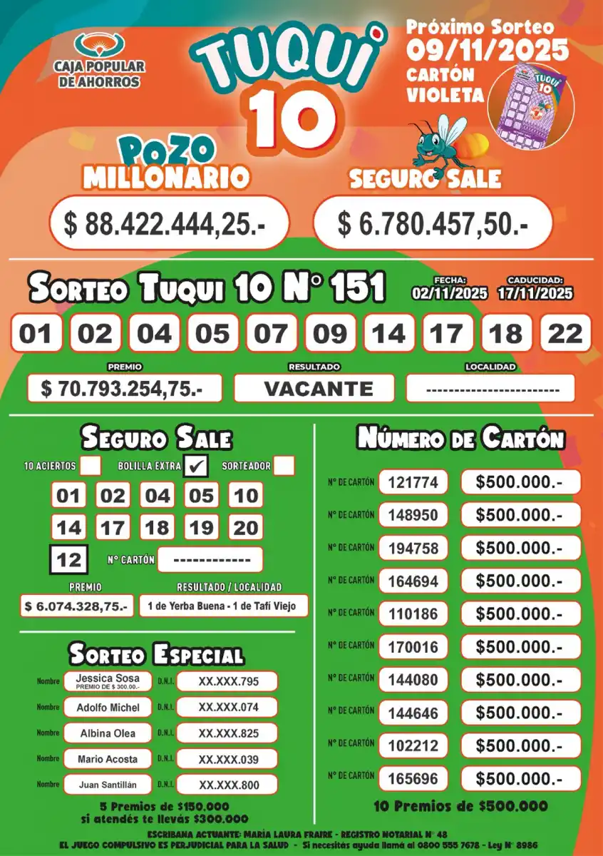 Tuqui 10: ¿cómo salió el sorteo del domingo 2 de noviembre?