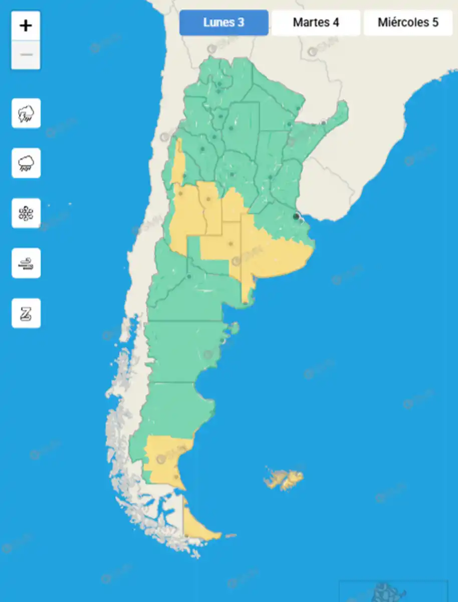 Nueve provincias bajo alerta meteorológica por tormentas, nevadas y viento zonda