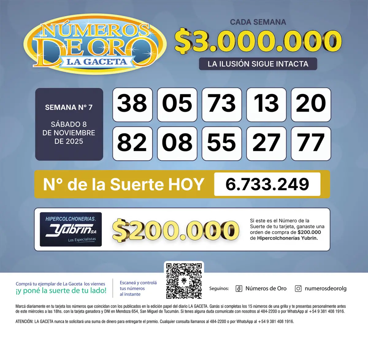 Los Números de Oro de LA GACETA del 8 de noviembre de 2025