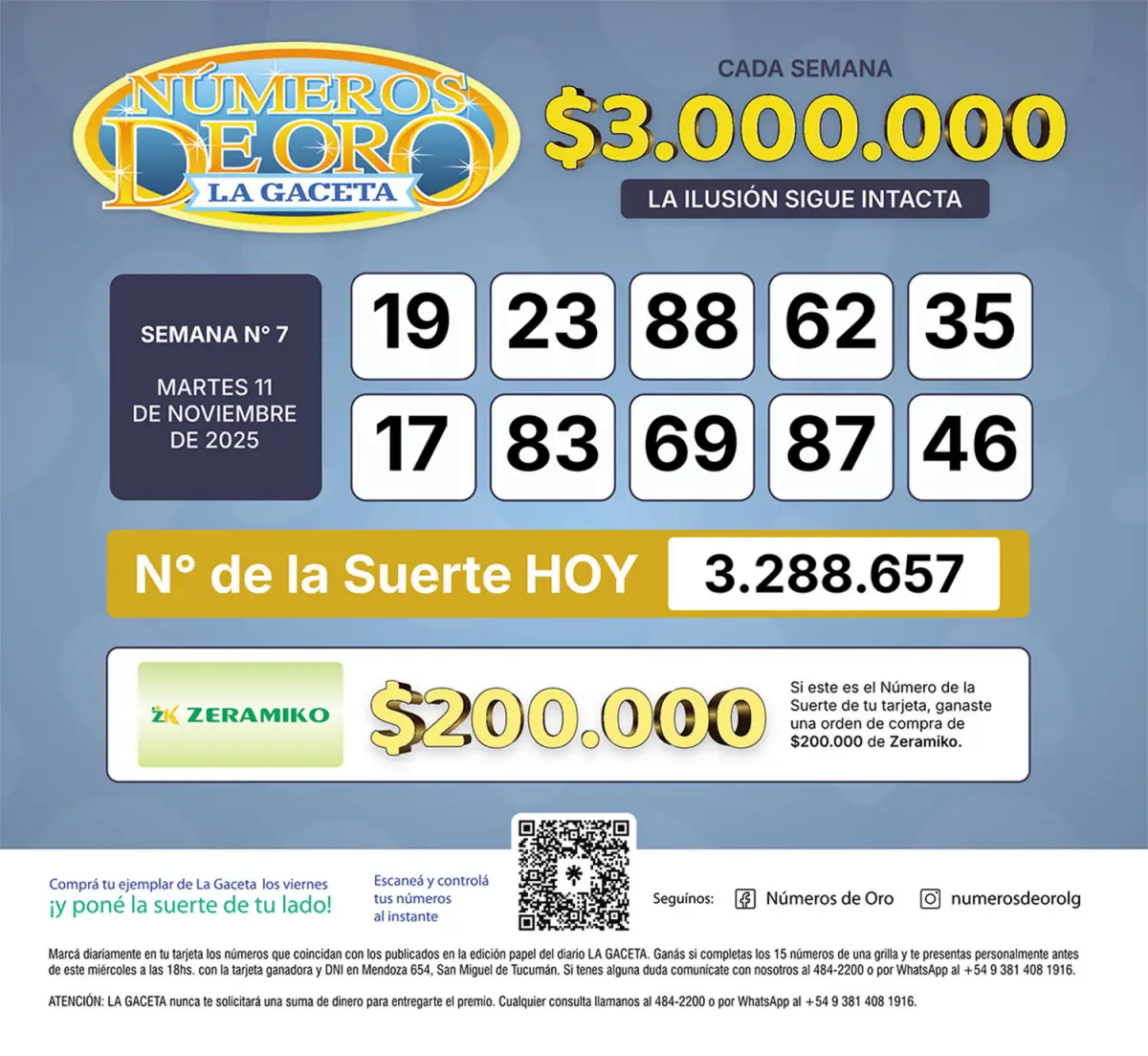 Los Números de Oro de LA GACETA del 11 de noviembre de 2025