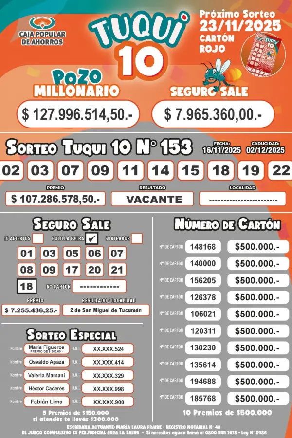 Tuqui 10: ¿cómo salió el sorteo del domingo 16 de noviembre?