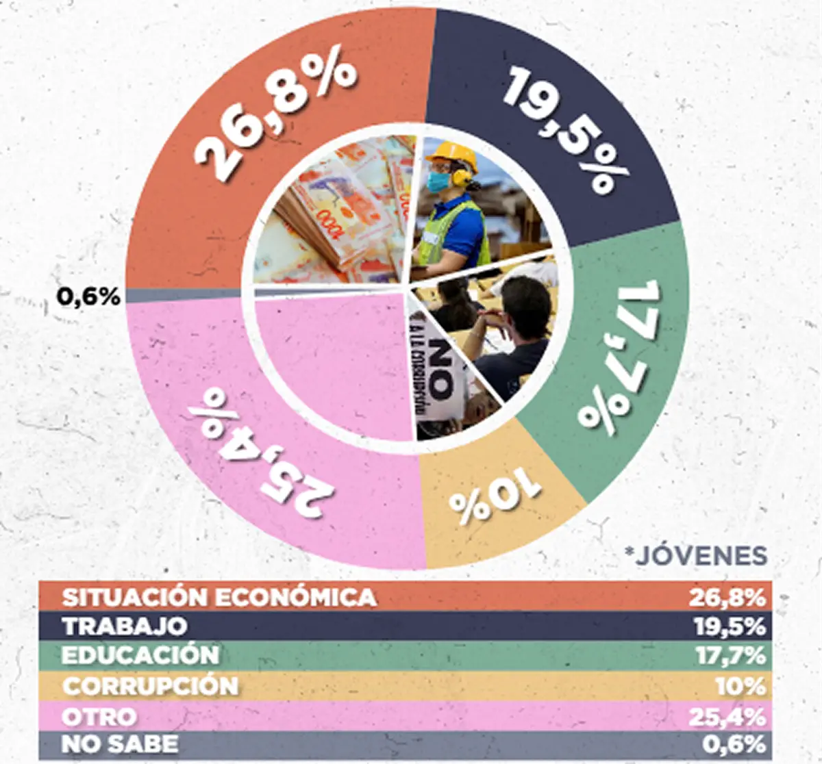 PREOCUPACIONES. La imagen muestra una encuesta sobre las principales preocupaciones de los jóvenes, categorizadas. / CAPTURA DE PANTALLA
