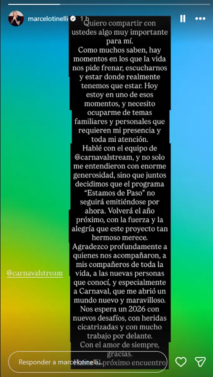 La publicación de Tinelli en Instagram.