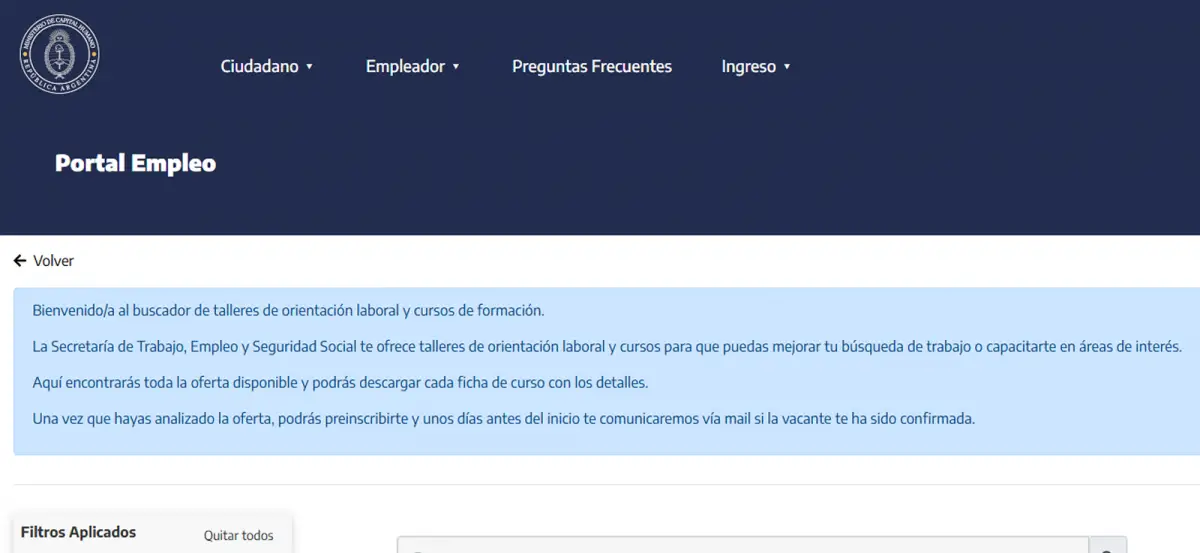 PORTAL DE EMPLEO. La página del Gobierno tiene formaciones gratuitas para mejorar la capacidad de conseguir un trabajo. / CAPTURA DE PANTALLA