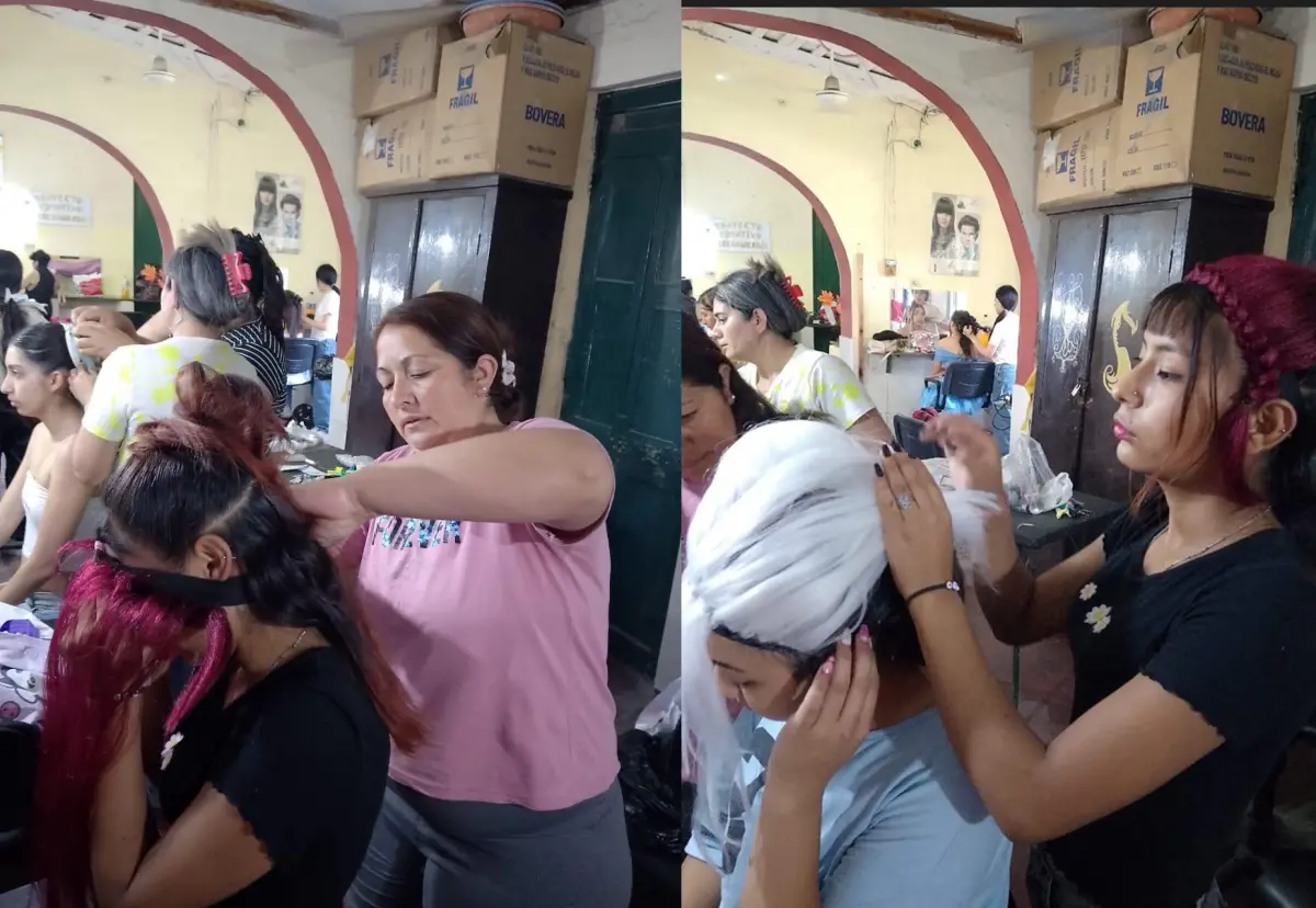 TRABAJO ARTESANAL. Las estudiantes confeccionaron postizos y estructuras capilares con canecalón para recrear la estética oriental.
