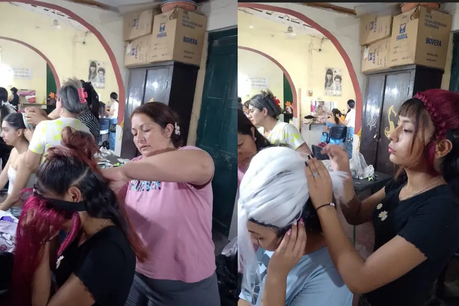 TRABAJO ARTESANAL. Las estudiantes confeccionaron postizos y estructuras capilares con canecalón para recrear la estética oriental.