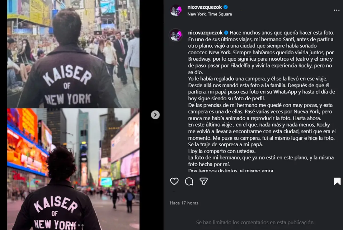 Nicolás Vázquez viajó a Nueva York y le rindió un emotivo homenaje a su hermano fallecido