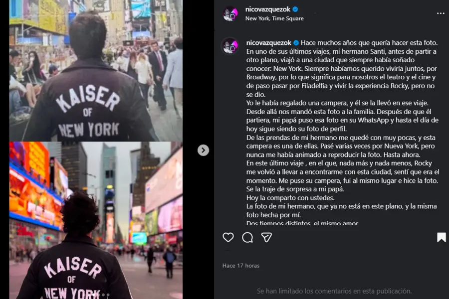 Nicolás Vázquez viajó a Nueva York y le rindió un emotivo homenaje a su hermano fallecido
