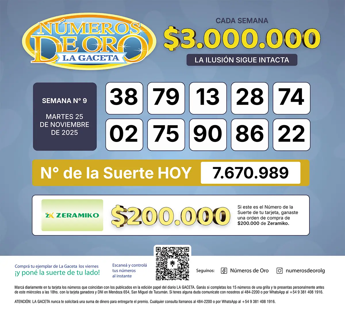 Los Números de Oro de LA GACETA del 25 de noviembre de 2025