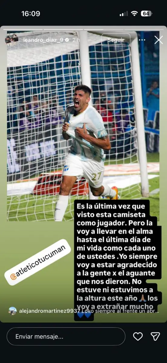 “Los voy a extrañar mucho”: Leandro Díaz confirmó su salida y cerró su etapa como jugador de Atlético