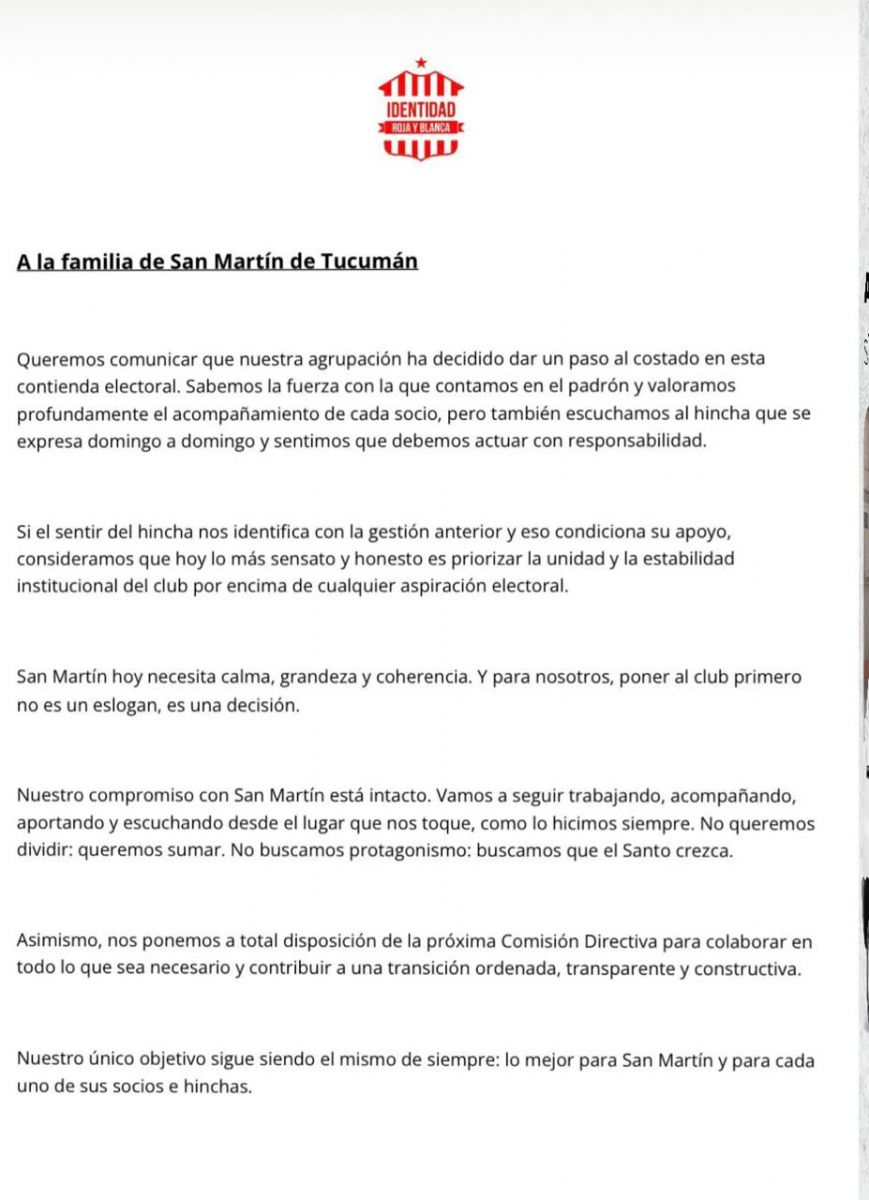 “No queremos dividir”: el comunicado que confirma la baja de Semrik en las elecciones de San Martín