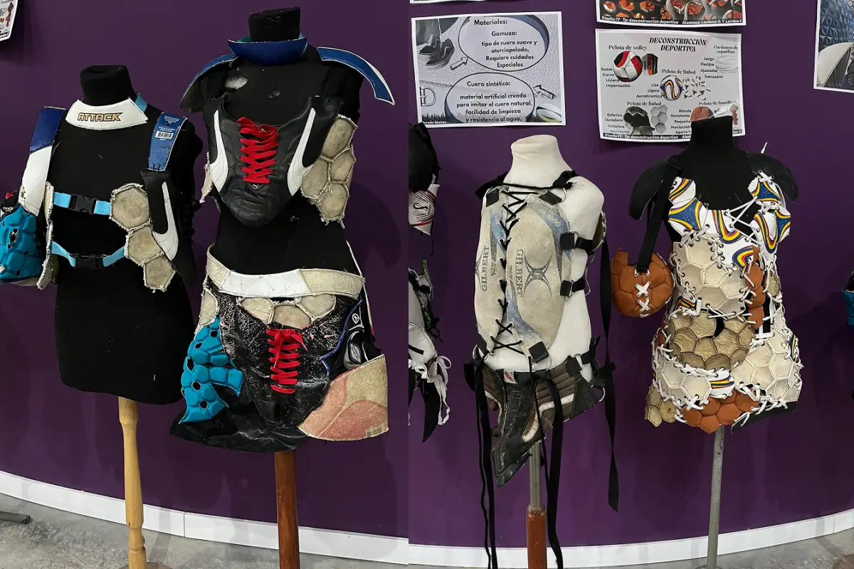 DISEÑO TEXTIL. Una de las propuestas combinó partes de zapatillas y pelotas de fútbol como ejercicio de experimentación con materiales.