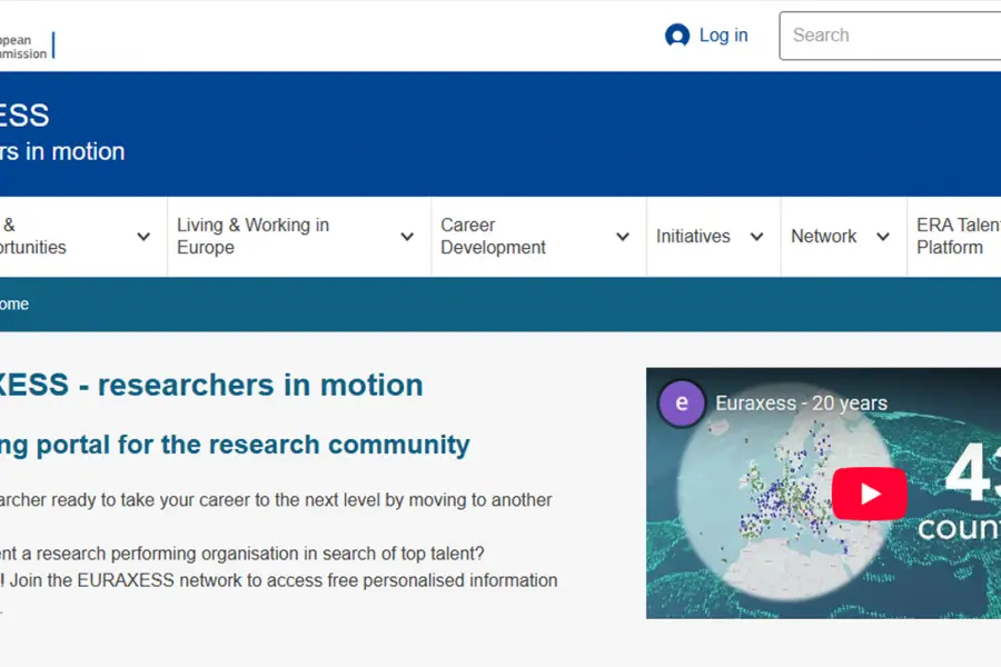 EURAXESS. El portal oficial de la UE que ordena el sistema educativo europeo y muestra las becas país por país. / CAPTURA DE PANTALLA