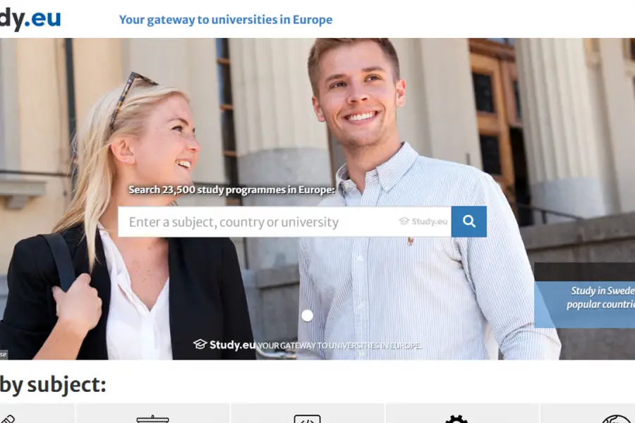 STUDY IN EUROPE. La plataforma se presenta a sí misma como un portal a las universidades europeas. / CAPTURA DE PANTALLA