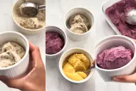 Tres sabores de helados naturales frutales, ricos en proteína y sin azúcar