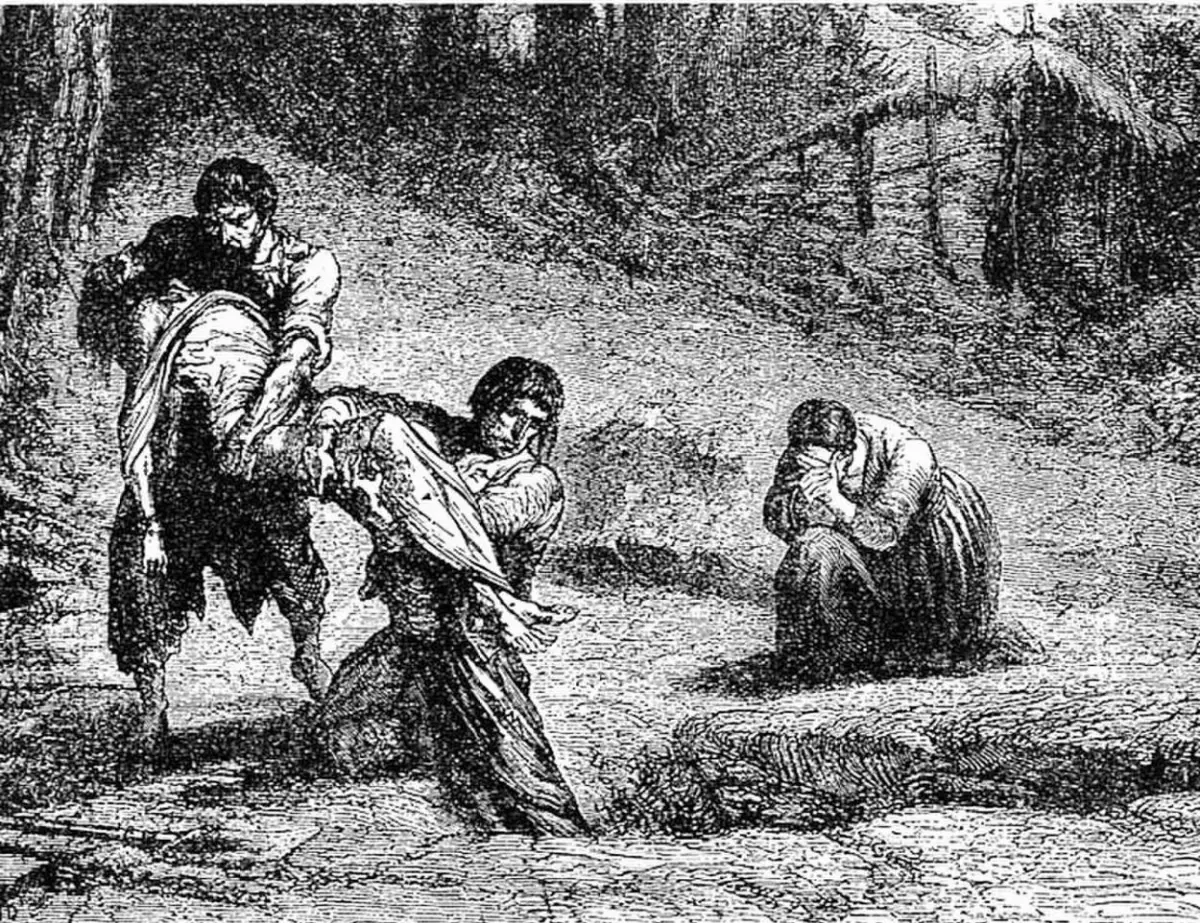 EL ENTIERRO DE LIBARONA. Grabado de la revista francesa “El Correo de Ultramar”.