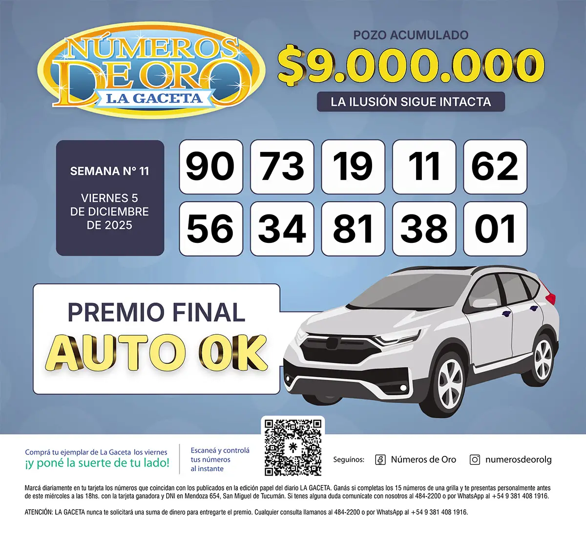 Los Números de Oro de LA GACETA del 5 de diciembre de 2025