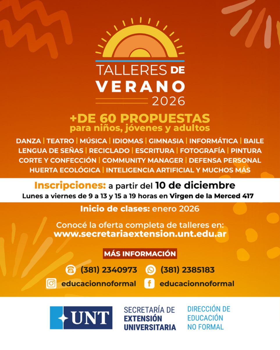 EXTENSIÓN UNIVERSITARIA. La Dirección de Educación No Formal presentó más de 60 talleres para el verano 2026.