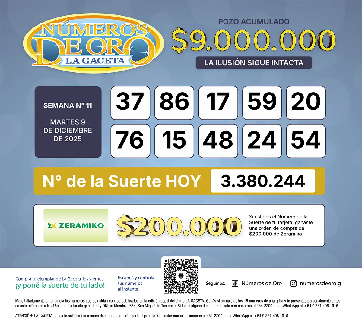 Los Números de Oro de LA GACETA del 9 de diciembre de 2025
