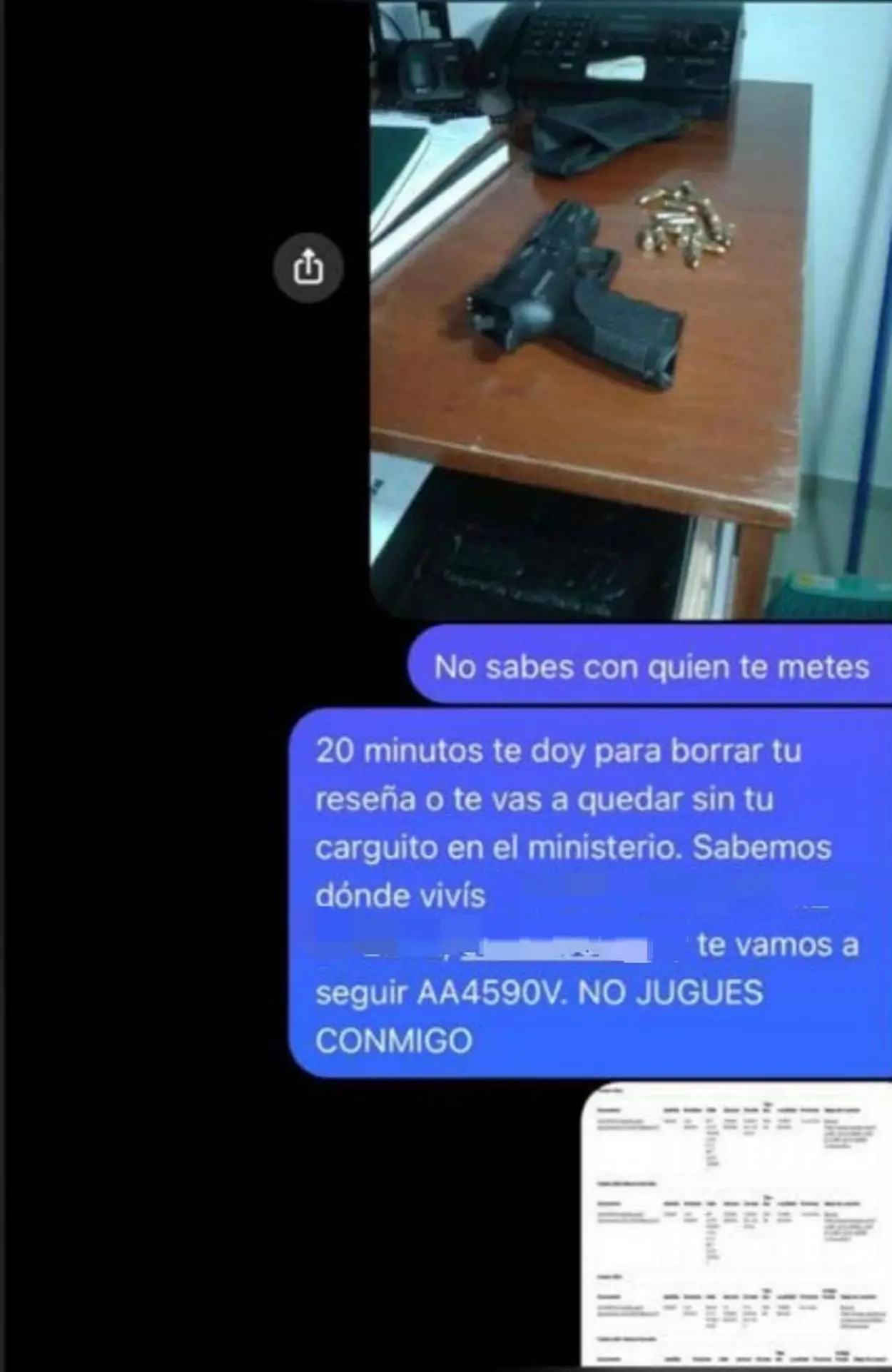 PRIMERA DENUNCIA. Las presuntas amenazas recibidas por la víctima.