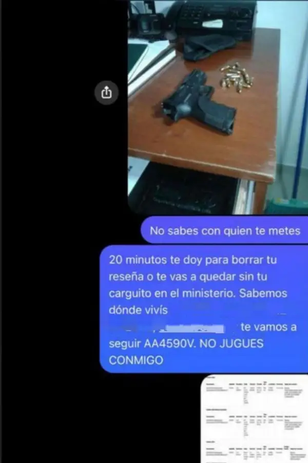 PRIMERA DENUNCIA. Las presuntas amenazas recibidas por la víctima.