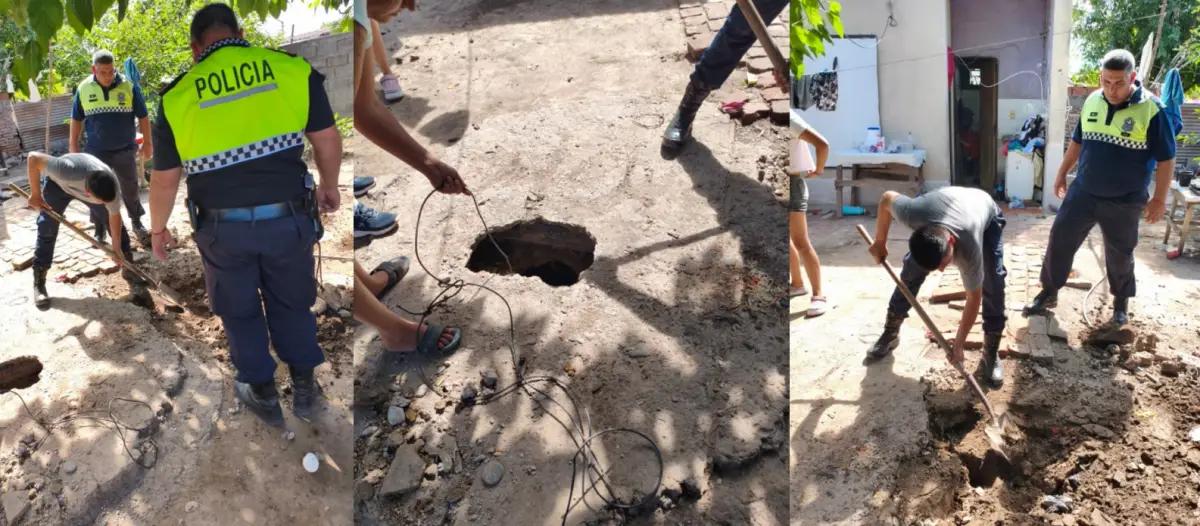 Conmovedor rescate en Las Cejas: policías le salvaron la vida a un niño que cayó dentro de un pozo de cinco metros de profundidad