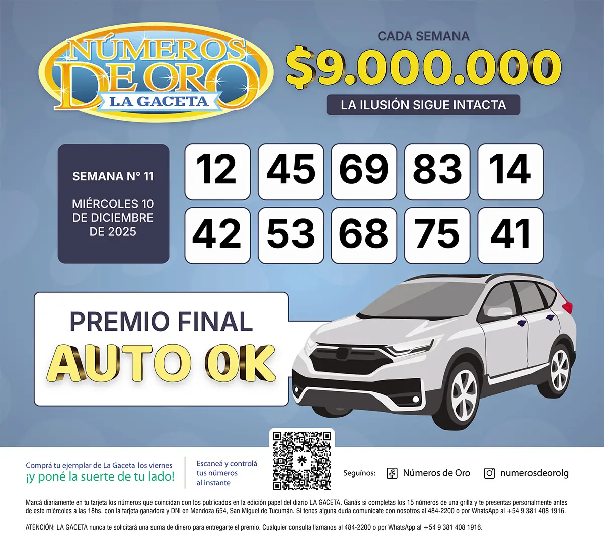 Los Números de Oro de LA GACETA del 10 de diciembre de 2025