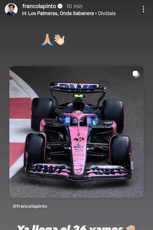 La particular publicación de Franco Colapinto para despedir su primera temporada de la Fórmula 1 con Alpine