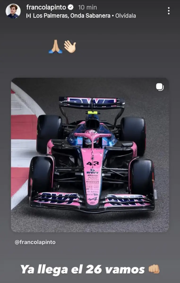 La particular publicación de Franco Colapinto para despedir su primera temporada de la Fórmula 1 con Alpine