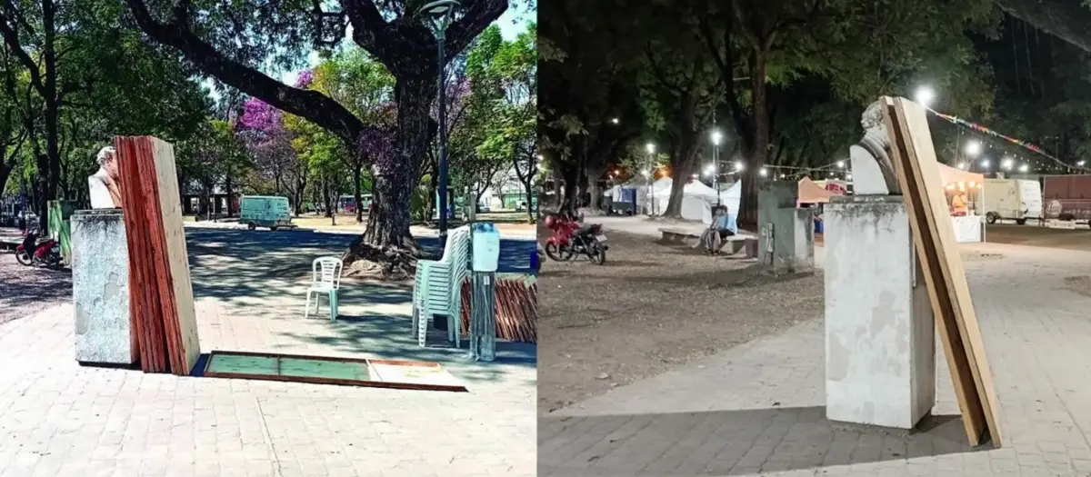 DE DÍA, DE NOCHE. A la izquierda, la foto tomada en septiembre, cuando despuntaba la primavera. A la derecha, la imagen de diciembre. El panorama es el mismo: nadie se ocupó de cuidar a Avellaneda.