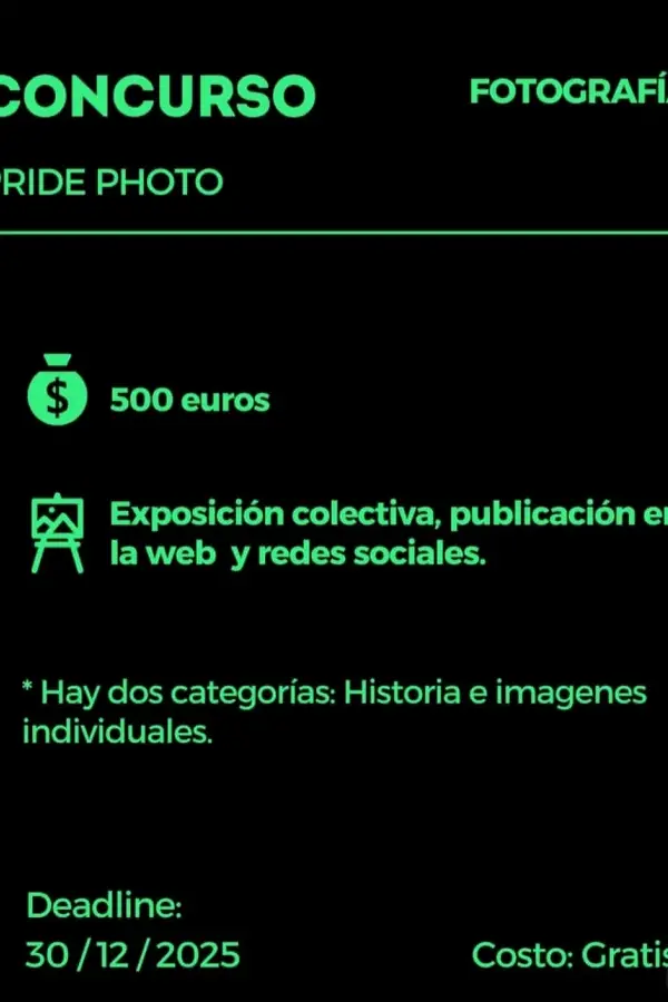 FOTOGRAFÍA. Pride Photo convoca a fotógrafos de todo el mundo para su Concurso de Fotografía del Orgullo 2026.