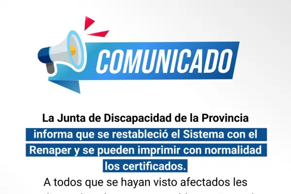 Restablecieron el sistema y se normaliza la emisión de certificados de discapacidad en Tucumán
