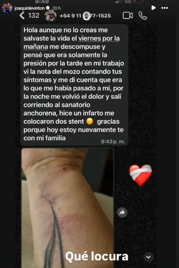 Joaquín Levinton y el mensaje que conmovió tras su infarto: “Me salvaste la vida”