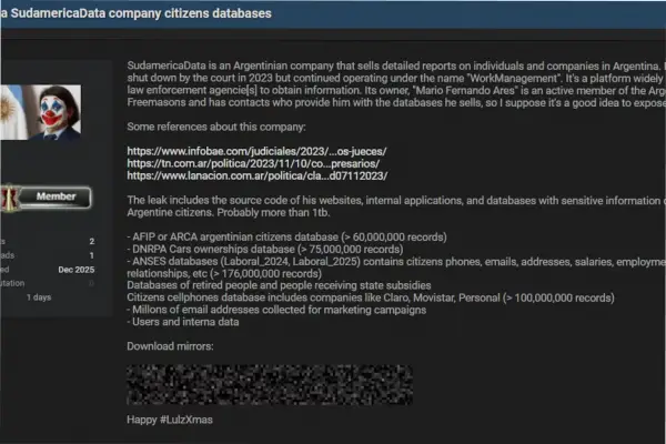 Captura de una publicación en la Dark Web publicada (Vía Daily DArk Web)