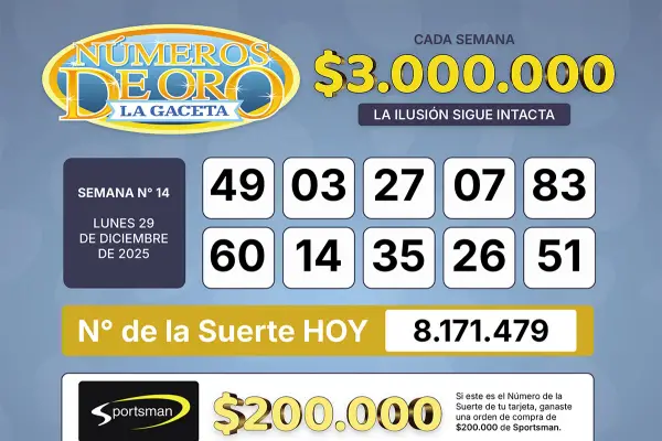 Los Números de Oro de LA GACETA del 29 de diciembre de 2025