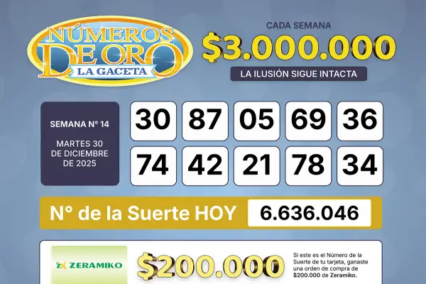 Los Números de Oro de LA GACETA del 30 de diciembre de 2025