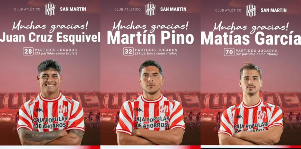 BAJAS. Juan Cruz Esquivel, Martín Pino y Matías García son algunos de los futbolistas que no seguirán en San Martín.