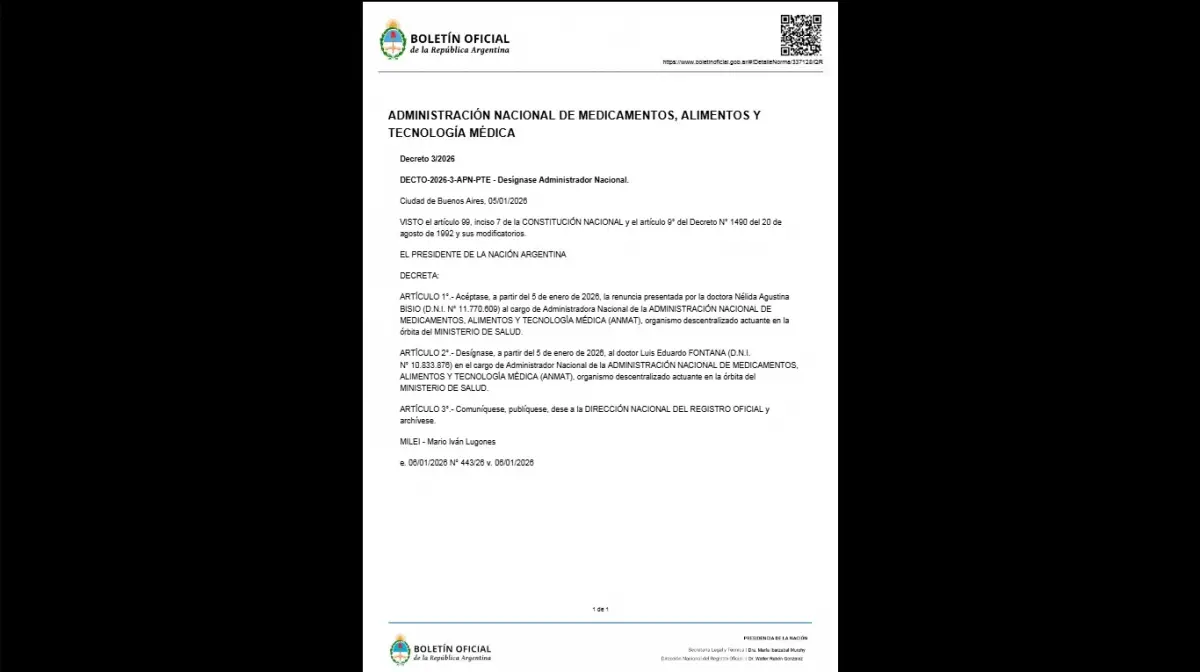 Milei aceptó la renuncia de la titular de la Anmat y designó a Luis Eduardo Fontana