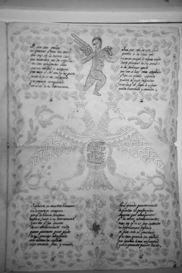 QUERUBINES. El poema fue escrito en una hoja llena de particularidades.