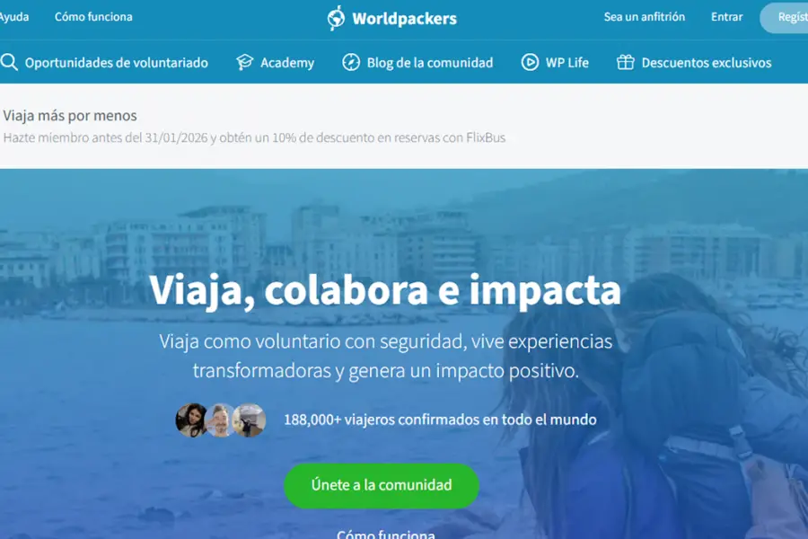 LA PÁGINA. Worldpackers es una plataforma colaborativa que te conecta con anfitriones del mundo entero para viajar intercambiando tus habilidades por alojamiento. / CAPTURA DE PANTALLA