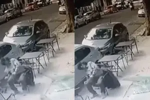 Video: una ventana cayó desde un cuarto piso y golpeó a un hombre que desayunaba en Palermo