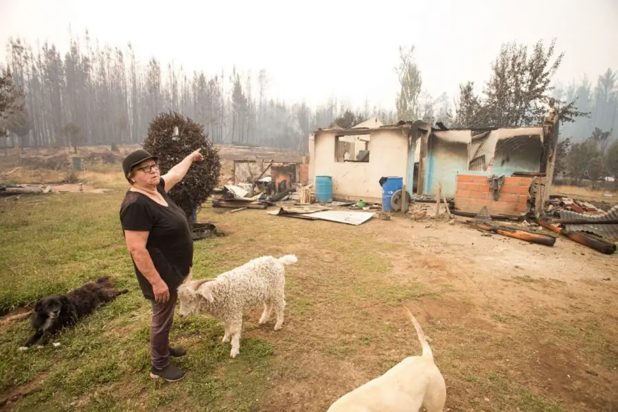 PANORAMA DESALENTADOR. El fuego destruyó casas, vehículos y bienes en Chubut, pese al denodado trabajo de los bomberos y vecinos para combatirlo.