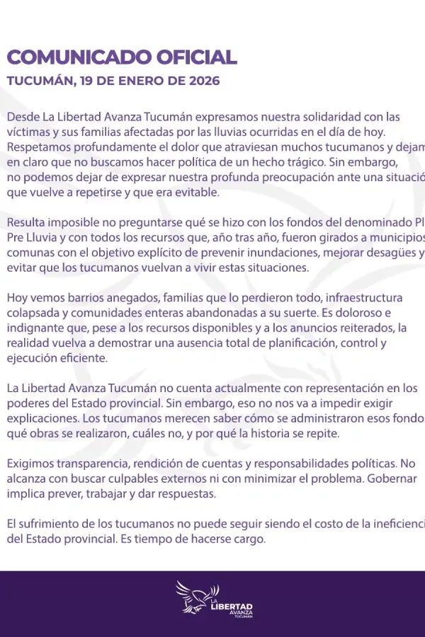 EL COMUNICADO OFICIAL DE LA LIBERTAD AVANZA