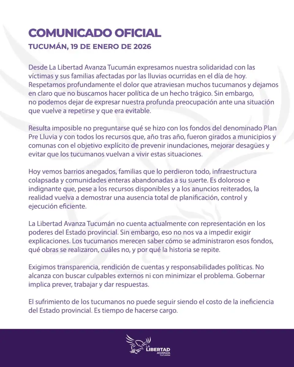 EL COMUNICADO OFICIAL DE LA LIBERTAD AVANZA