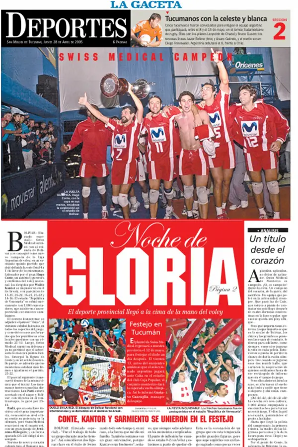 EL DIARIO. El 28 de abril de 2005 esta fue la tapa de Deportes en LA GACETA.
